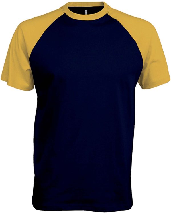 Tee Shirt bicolore col rond manches courtes Homme brode personnalise coton K330 Broderie 42 Broderie Saint Etienne Broderie pour particulier Broderie pour professionnels